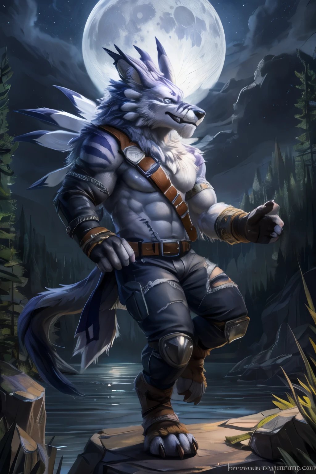 狼 man, The body is covered with fluffy hair., , stalwart, Absolute value of volume, sky, , details, Upgraded to e621., beautiful and details portrait of an anthropomorphic grey 龙狼 (((man))) delete, Ross Tran, Ruan Chia, Upgraded to e621., Savooch, foxford, light, moonlight, glowing eyes, gray fur, long white mane,Scattered scraps of cloth,Milk flows from mouth,Liquid spills,estrus,Correct proportions,warrior,resting,bare,cloth belt,leaning against a tree,intoxicated expression,rally