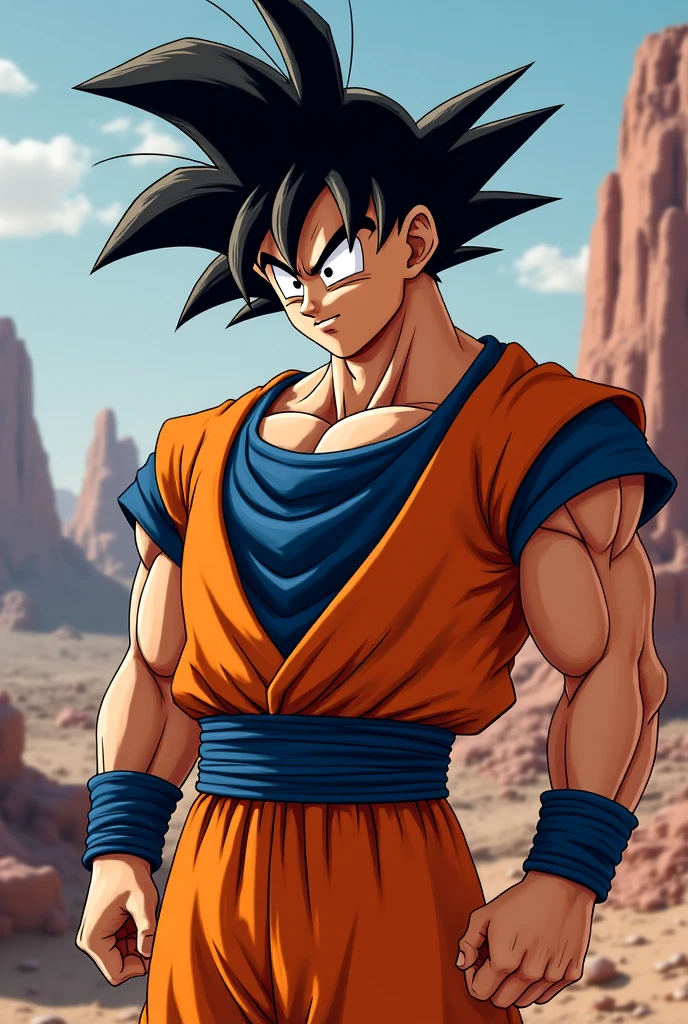 Goku standing half naked.