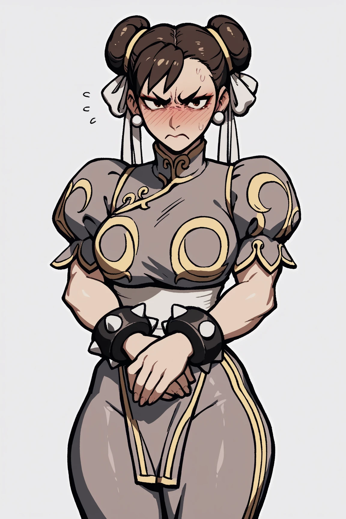(Facehugger), (monster),masterpiece, highest quality, most detailed, NFSW, Chunli, From SF2, bun hair, Pan with lid, China dress, chai pao, blue clothes, puffy sleeves, white obi, (Torn:1.3), huge saggy breasts, (her arms are behind her back), bondage,hanged one&#39;s head, weakness, Cramp, suspended by tentacles, Liquid sticky to the body, I was scared,
