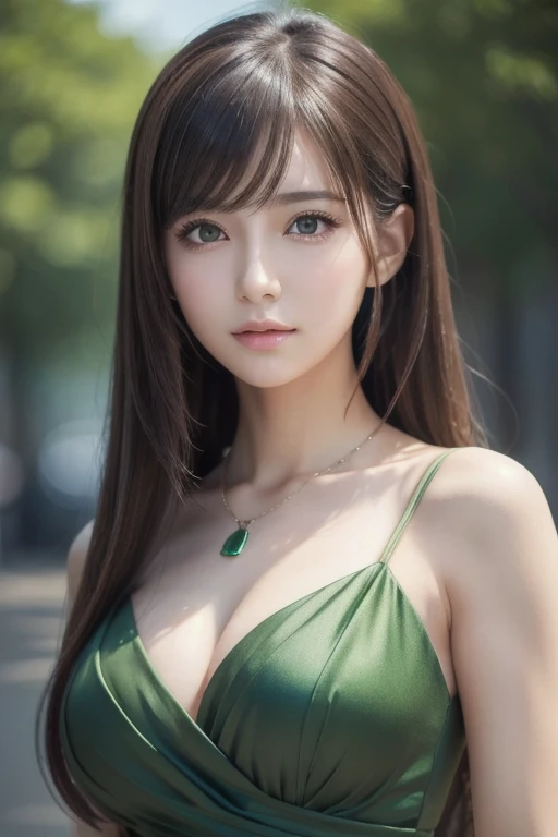(((software))),8K, Raw photo, highest quality, masterpiece, High-definition RAW color photos, professional photos, (realistic, photorealistic:1.37), (high definition skin:1.2), High resolution, detailed and beautiful eyes, (hard focus:1.4), (sharp focus:1.4),
realistic , (8k uh:1.2) , Shape Focus
(amazing、wonderful、exquisite、very fine、very complicated、Ultra Ultimate、超wonderful、detailed:1.4) , high quality shadows,
Broke up_lips, narrow side,
(messy hair), Layered Bangs, low ponytail, Light green eye color, Reminiscent expression,
(Upper body), throw, (((Depth of the bounds written))), white and shiny skin,
18 year old ,
huge breasts,
Bokeh, Lens flare, (vignette:0.8), dramatic lighting, cinematic lighting, Backlight, professional lighting, Physically based rendering, ulzzang-6500-V1.1, Pueros face_V1.