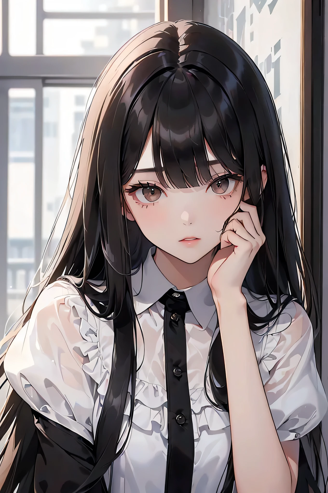 Masterpiece、Cinematic、Highest quality、Super detailed、Detailed clothing、Clear Face、Detailed face、Detailed skin、1人のgirl、14 years old、girl、、、Embarrassing、blush、Looking down、Loose wearing、A dark room、Blackout、Cute Pozu