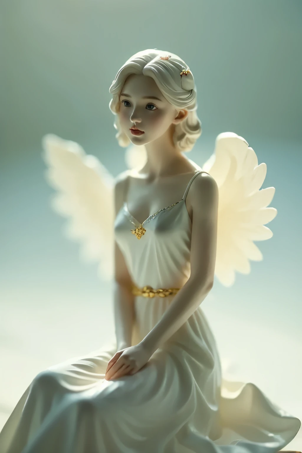 (1小さな少女の天使), Alone, Small Wings, Kind Face、 a pure white porcelain figurine 、 embodies simplicity and dreaminess 、 captures the nostalgic atmosphere of Kelvin's angels ,Thoughtfully , delicately decorated with delicate yet colorful paintings , This work evokes an age of elegance .. Ensure High quality capture to preserve the intricate details and the timeless charm of this figurine. Perfect craftsmanship, High quality capture.
very detailed, Atmospheric Hars , film grain, movie stills, shallow depth of field ,