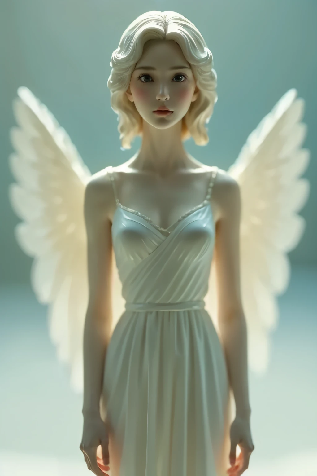 (1小さな少女の天使), Alone, Small Wings, Kind Face、 a pure white porcelain figurine 、 embodies simplicity and dreaminess 、 captures the nostalgic atmosphere of Kelvin's angels ,Thoughtfully , delicately decorated with delicate yet colorful paintings , This work evokes an age of elegance .. Ensure High quality capture to preserve the intricate details and the timeless charm of this figurine. Perfect craftsmanship, High quality capture.
very detailed, Atmospheric Hars , film grain, movie stills, shallow depth of field ,