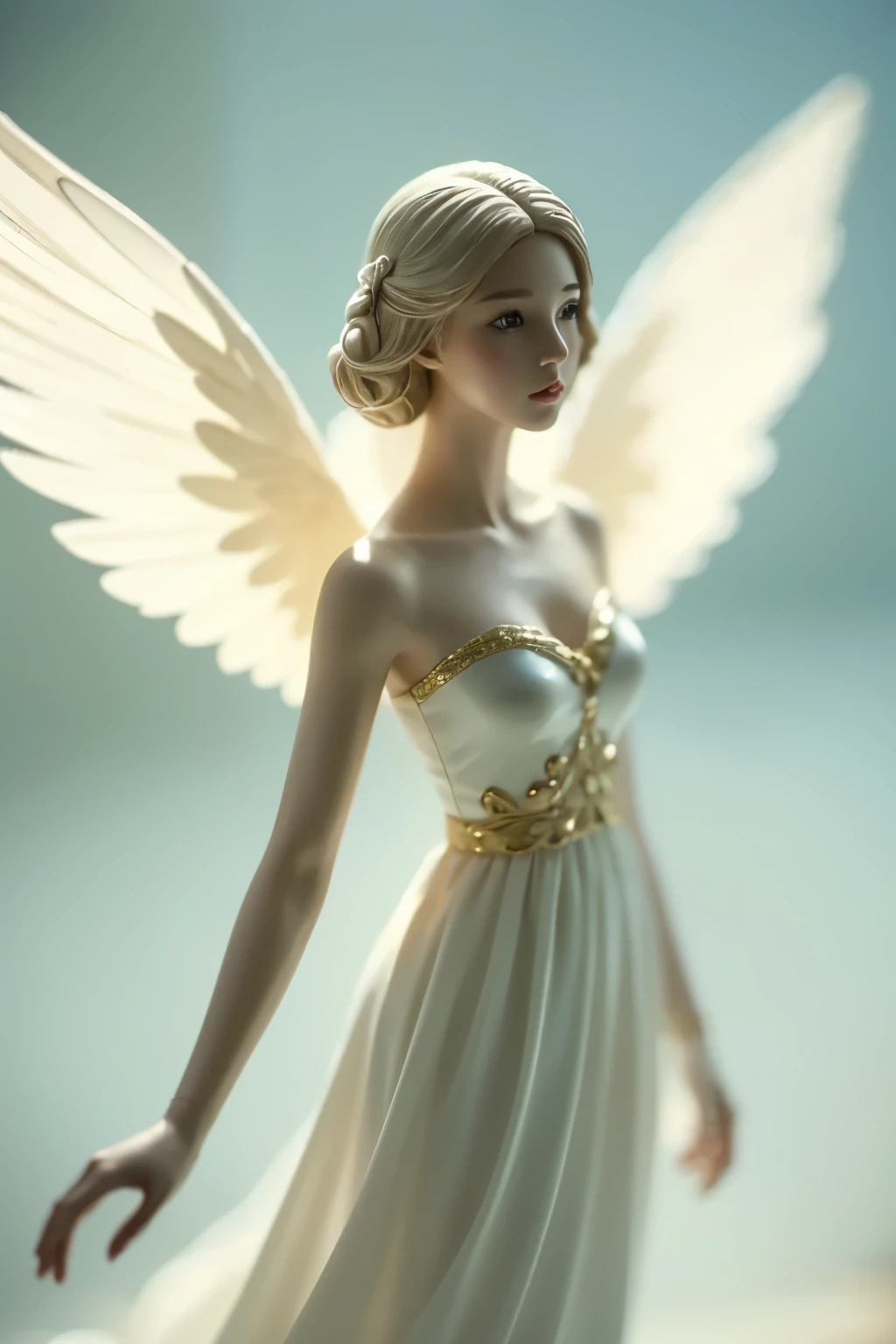 (1小さな少女の天使), Alone, Small Wings, Kind Face、 a pure white porcelain figurine 、 embodies simplicity and dreaminess 、 captures the nostalgic atmosphere of Kelvin's angels ,Thoughtfully , delicately decorated with delicate yet colorful paintings , This work evokes an age of elegance .. Ensure High quality capture to preserve the intricate details and the timeless charm of this figurine. Perfect craftsmanship, High quality capture.
very detailed, Atmospheric Hars , film grain, movie stills, shallow depth of field ,