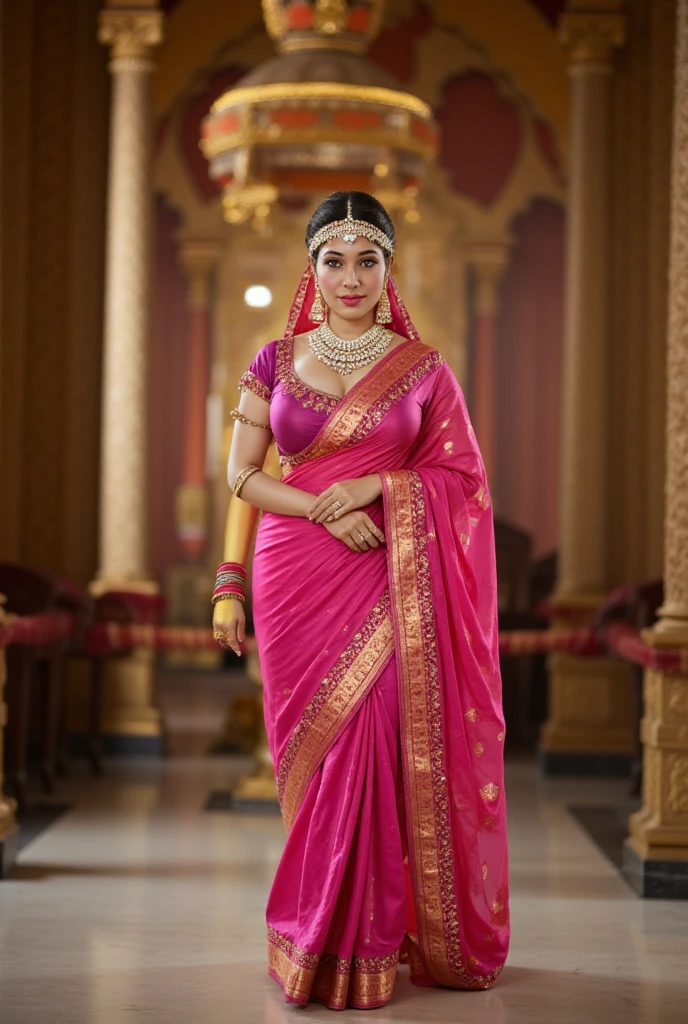 Nazriya Nazim as a gorgeous South Indian Empress wearing ((Kasavu Saree)); ((ultra glossy lips)); ((Traditional South Indian Makeup)); ultrarealistic skin, ultrarealistic face; ultrarealistic body; ((ultrarealistic gold ornaments)); ((Colossal tits)); ((overflowing Colossal breasts)); fully nude; coin slot pussy; detailed pussy; high resolution; detailed skin; ultra detailed eyes; ultra detailed face; ultra detailed lips; 4k resolution; both eyes are similar, heavily oiled shiny skin, sexy seductive pose, standing; looking at viewer, facing camera; full body photograph, DSLR photo; HDR, super-resolution, maximum clarity and sharpness, rule of thirds, 8k raw, reflections, sharp focus
