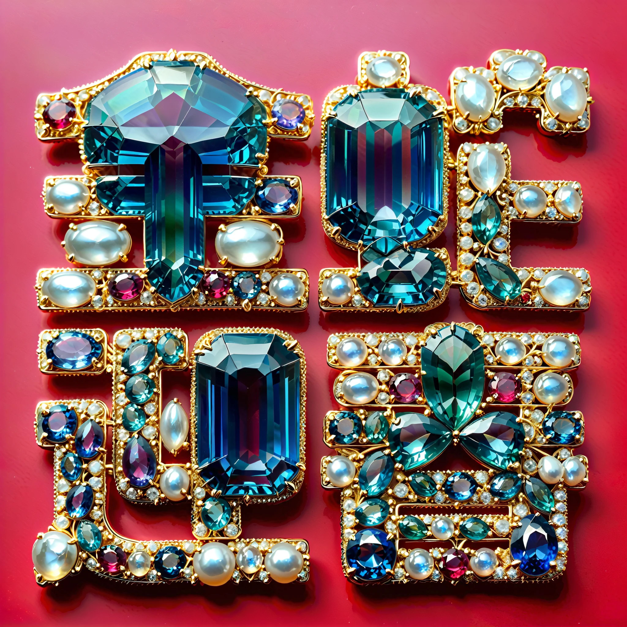 masterpiece. exquisite brooch , Depicts a Malagasy tourmaline , precious gemstone . Exquisite craftsmanship . high quality . excellent improvement . (( super detailed )). Table decoration , and beautifully decorated mother-of-pearl jewels , opal, ruby. lapis lazuli. masterpiece hors norme. A gorgeous and authentic . ultra-realistic .. (( red background ))