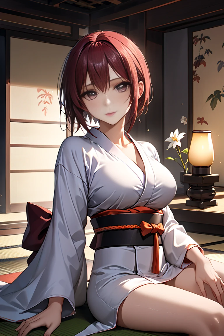 (masterpiece, best quality, detailed), 1girl, solo, looking at viewer, hephaistos, eyepatch,
ninja, fishnets, arm guards, japanese clothes, thighhighs, fingerless gloves, sash, pelvis curtain, red scarf, outdoors, night, torii, shrine, east asian architecture, dutch angle, praying, own hands together, own hands clasped, closed mouth