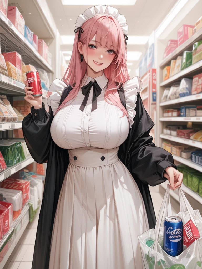 (best quality:1.1), (masterpiece:1.4), (absurdres:1.0), portrait, close-up, 1girl, low-tied_long_hair, hair ends, very long hair, pink hair, ((huge breasts)), blue eyes, frilly and pink (milkmaid dress), looking at viewer, outdoors, (blush:1.2), city, smile, young, slutty, dirndl, milk, wide hips, voluptuous, droopy eyes, dumb girl, ditzy, large cleavage, (milk bottles), market stand, (selling milk), white (((milk))), daytime, modern, short frilly skirt,