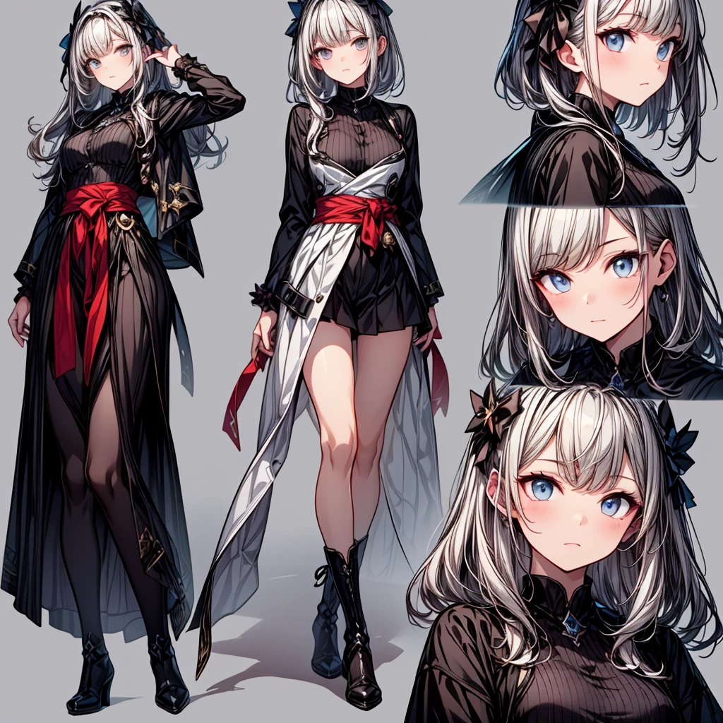 ((best quality)), ((masterpiece)), (detailed), NSFW, small breasts, prominent collarbones, skinny arms, flat stomach, visible hip bones, long hair, red hair, white hair, blonde hair, dark hair, ponytail, thick ponytail, heavy ponytail, red and white clothing, Bloodborne inspired, occult aesthetic, occult, detailed and intricate steampunk and detailed gothic, NSFW Fluttering lace frilly petticoats, pleated petticoats