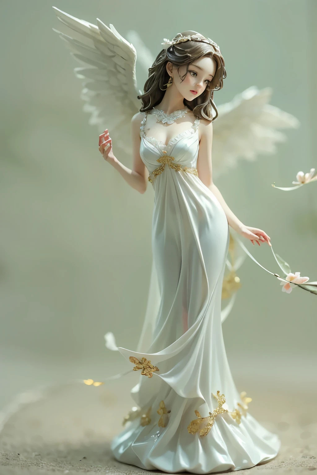 (1小さな少女の天使),  alone, Small Wings, Kind Face、   Pure white porcelain figurine   、  embodies simplicity and dreaminess   、  captures the nostalgic atmosphere of Kelvin's angels   ,Thoughtful  ,    is carefully decorated with delicate yet colorful paintings   ,  This work evokes an age of elegance  .. Ensure High quality capture to preserve the intricate details and the timeless charm of this figurine. Perfect craftsmanship, High quality capture.
   very detailed, Atmospheric Hars   ,    film grain,    movie stills,       shallow depth of field      , 