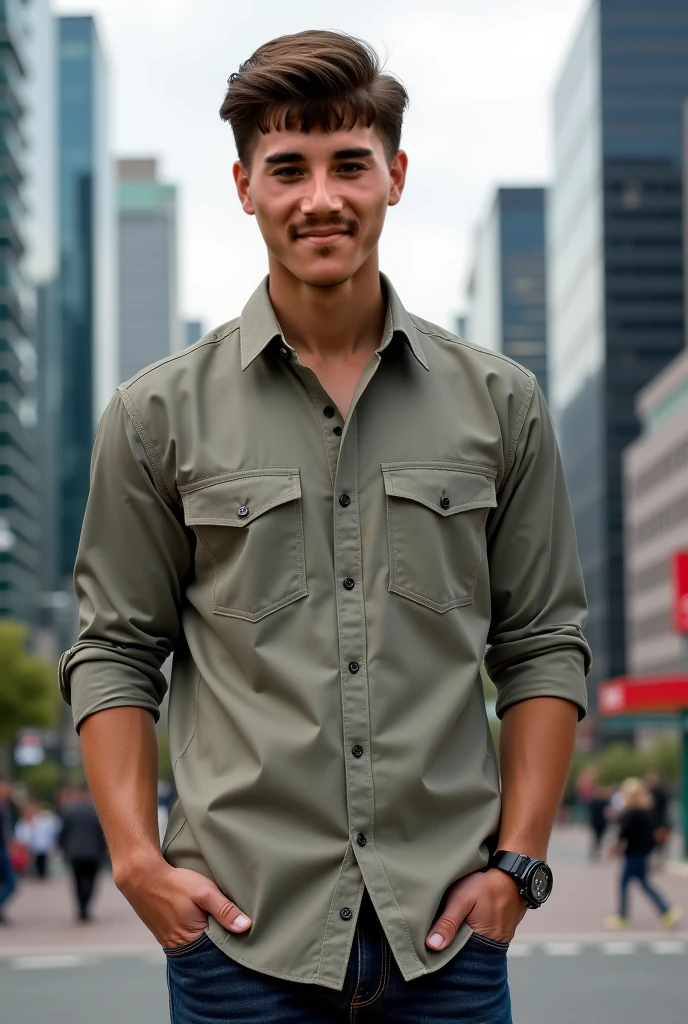 Wear The North Face Shirt background with city wear Rolax watch