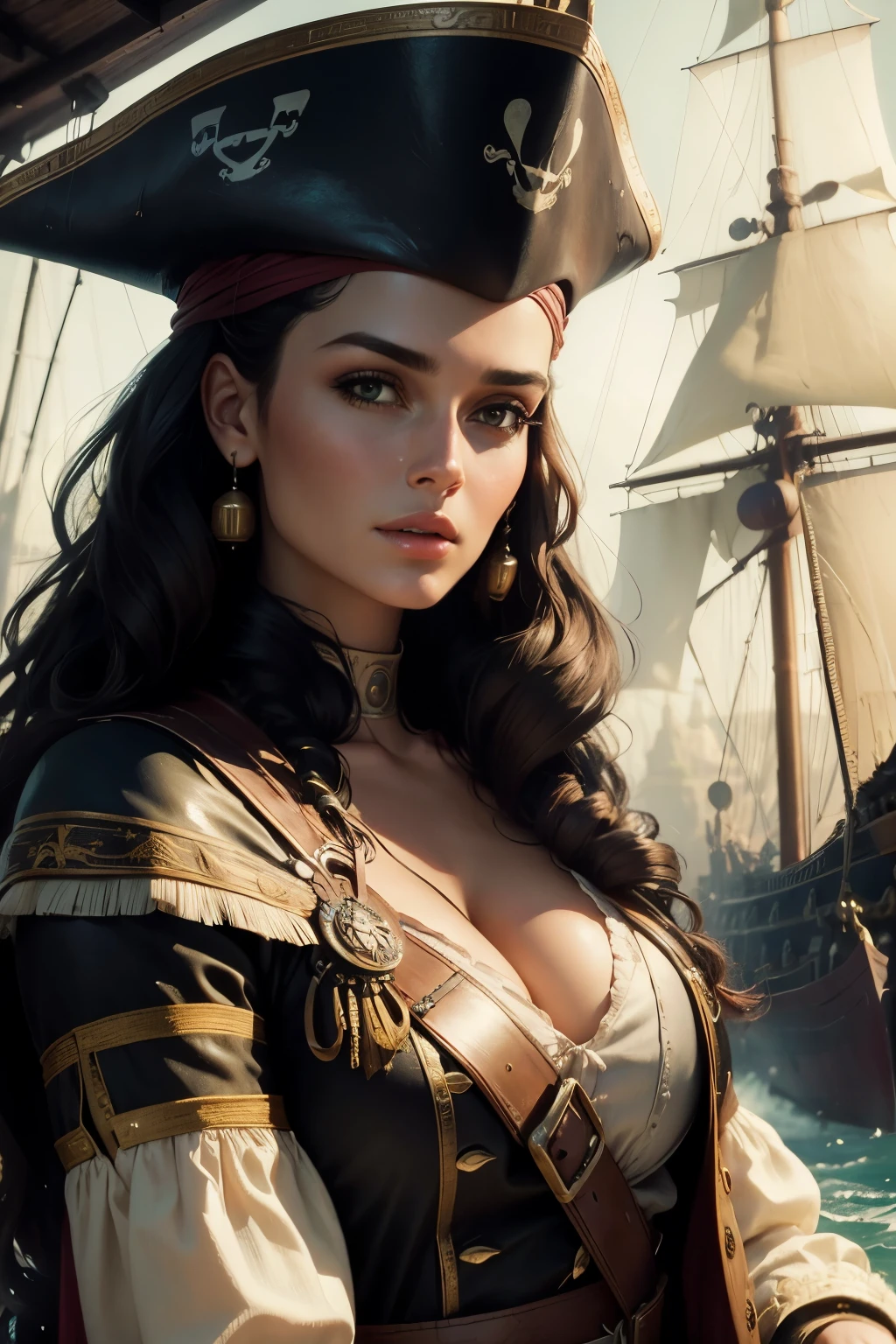 beautiful pirate woman, vintage, pure, detailed, high definition, hyper-detailed, ultra-high quality, retro futurism, photo realistic