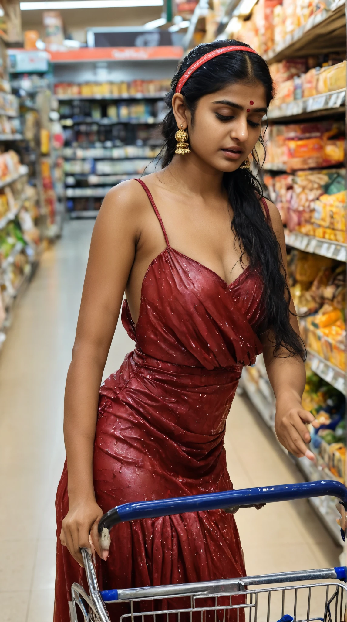 Indian woman with Anorexic figure and Gigantic breasts.