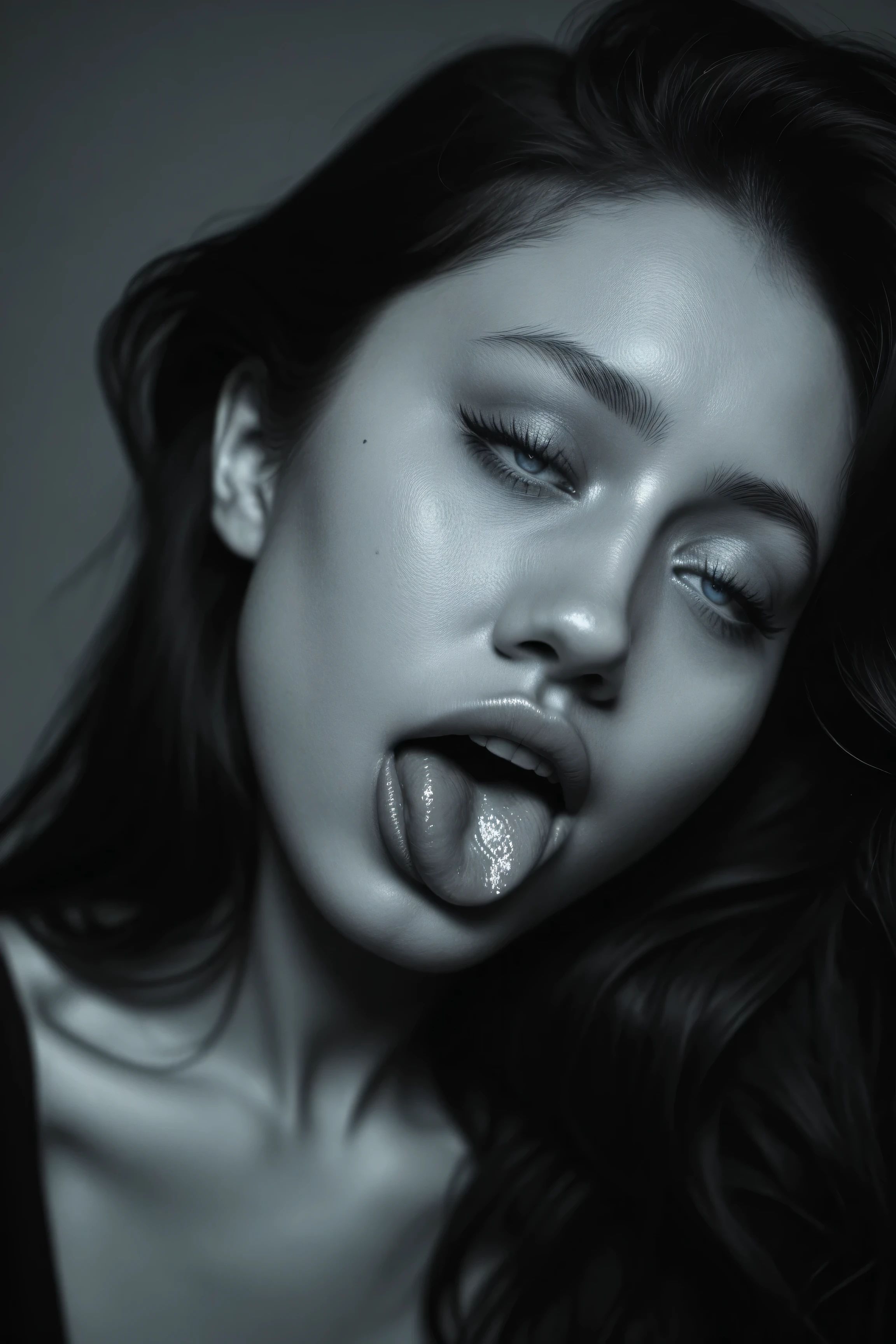 megan fox face, long tongue out