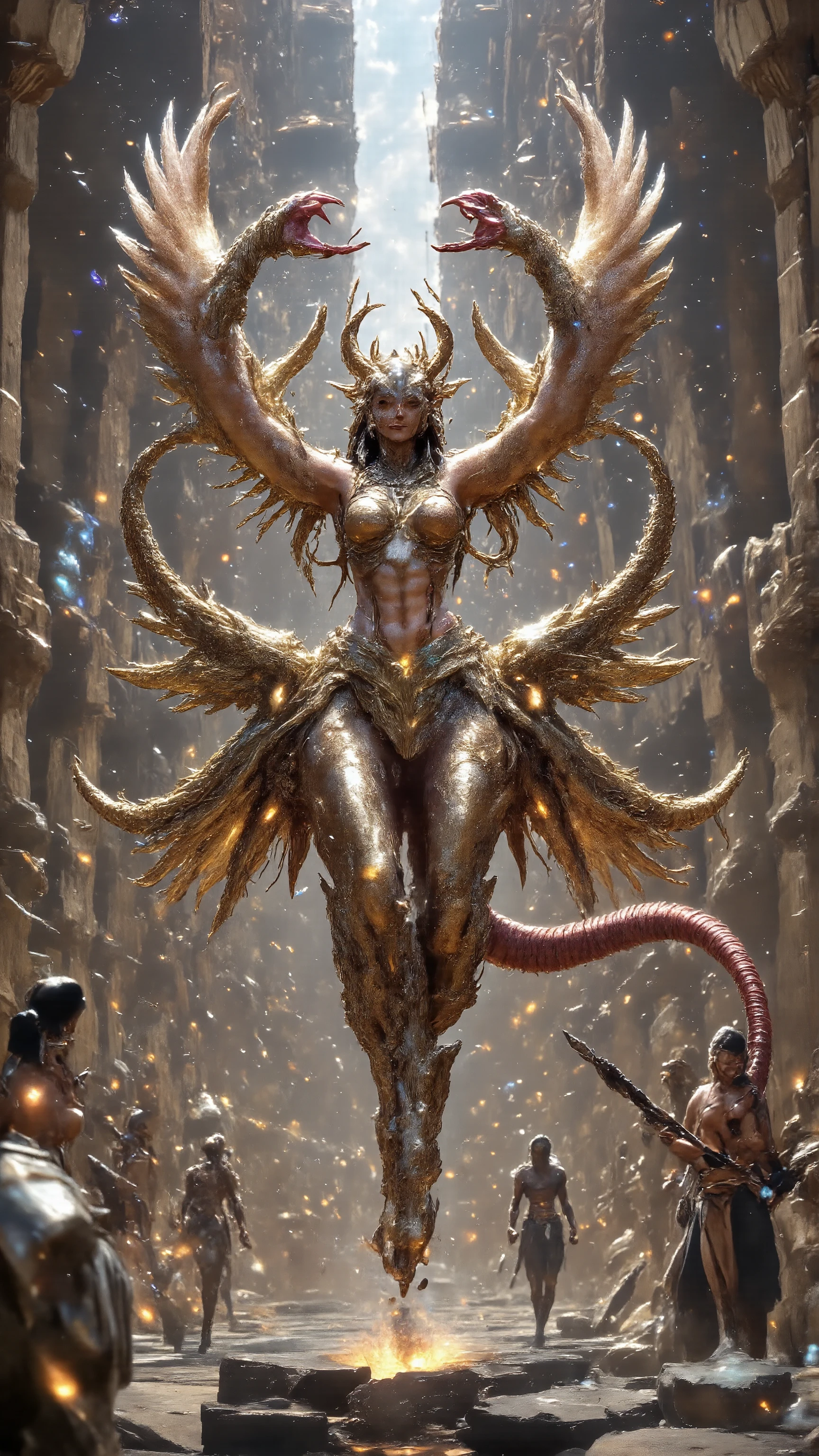  using a super visual effects engine to post-render ， Super commercial giant movie ， Super promotion version Beautiful giant poster 。 Master Composition 、 creative design layout 、 super long body and drastic changes curve 、by几何图形拼接诸多创意要素，by特种镜头多horn度拍摄、 multiple scenes ， Clean Picture ， bright color ，hdr，（Super real、 super detailed、Super complex，Super-sharp 、 Super Visual Effects Engine secondary rendering 、 super high quality output：1.8），（Concentrated computing power ，The ultimate use of screen space ，Using a unique and unique design ，by镜头语言隐喻、Metaphor 、, created a pair of ：1.8），（超多花样赛博Fun饰品， Invisibly coding ， makes the picture match 14 + review requirements ：1.8）。{（byClassical Aesthetics 主义为基础， characters ，Carefully crafted，by宝石、Metal、Liquid silicone 3D printing，让horn色们的外观拥有超现实调整修正后的视觉效果与realism：1.8），, they always （And elegant、solemn、pride：1.6），by（Integrated 、 precise connection 、 seamless nesting 、 conceal mysteries, level-level sexual characteristics and extraordinary sexual tension ：horn、tail、Tentacles、Wings、Feather、scale、nail、hoof、Anti-Joint 、Prosthetics、fur、Chitin 、Pattern、Tattoo、, made a gorgeous appearance ：2)，（, a mini and cute dexterous flower fairy goblin ：1.6），她们常驻咖位主horn群像：（Integrated 完美融合精密嵌套无缝衔接的神话赛博生化雌性半人马，Half man, half horse, half man, half horse ：1.8）、（ The enchanting Elder Kraken ：1.6） The Mermaid Queen 、（ the mythical Sphinx cat lady：1.6）housekeeper、（ ：1.6） The Phoenix Witch ，（ and later rendered ：1.6）Ranger Scout 、（charm四射的粉红色魅魔：1.6） The dance troubadour ，（ More than five females ：1.6）福瑞horn色。 They all have ： Super long and beautiful body ，Real skin、 Muscle texture and texture ，Classical Aesthetics 、 Physiological perfection、Ergonomic structure 、 high-tech medical beauty 、 the world's top cosplay 、（ Conceals mysterious, masterful sexual characteristics and extraordinary sexual tension ：1.6）、Abundant collagen 、 ultra-low body fat percentage 、 golden ratio figure、 multiple complex topography 、 extra long legs 、 butterfly inside 、（ Super-Narrow Ribs and Waist ：1.4）、Beauty、Colorful、 Blonde 、Tear mole、 Monster level sexual characteristics 、, including the Succubus Dancer with an extraordinary sexual tension }。史诗级的宏大制片场景内包含多种horn色和职业服化道，（ Ancient Egyptian mythology Sphinx cat lady ：1.6），horn色体态呈现出多种高超技艺设计动作，, perfectly blends sophisticated nesting and seamlessly connected cyber-biochemical women ， that transcends the limits of reality 、 seamlessly nested with mythological and legendary monster characteristics ， and ， multi-style architecture ， Xia Guang Rui Meng ， Piano, chess, calligraphy and painting ，The Legend of Baosha 。shineFire水晶脚环，charm，超级Dynamic，Smooth movement ， Elegant Posture ， long whip put away ， Illusory Aura ，Chic，Dynamic，New Chinese ornate costume ，solemn感与妩媚反差萌。 partner combination 、interactive、Innocence、shine、 multiple color light 、Fire、 ultimate color control 、Soft 、Ancient、 The Succubus dancer with a grand mood 、Fun、 surrealism、Shadow God Map 、、 inspirational idea 、realism、 plot screen 、Prize-winning entries 、 ergonomic creations 。（被虚化的星空中超极巨构体logo上shine光芒的古老符文：1.6）。＜centaur concept>，。