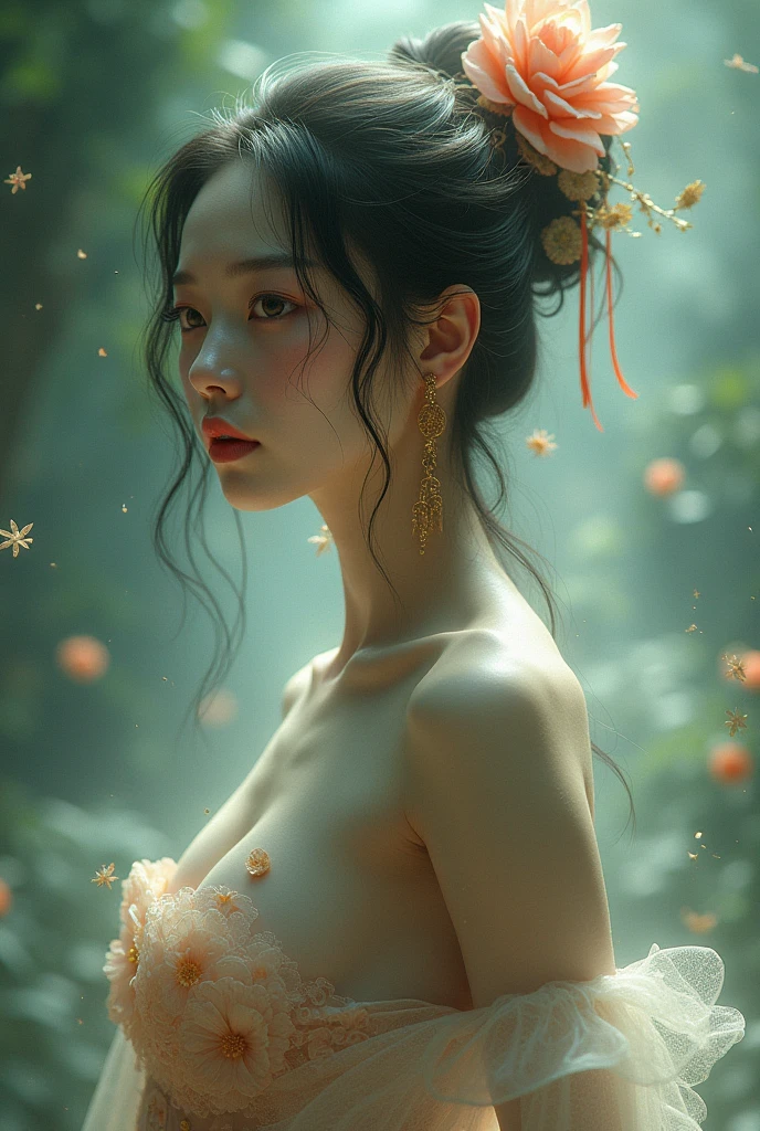 (bare shoulders:0.85), ((nude:1)),(boobs naked:0.55),((nipples:0.85)), (Glowing ambiance, enchanting radiance, luminous lighting, ethereal atmosphere, mesmerizing glow, evocative hues, captivating coloration, dramatic lighting, enchanting aura),1girl, masterpiece,best quality, 1girl,
(in smoke:1.1),(dynamic smokeanywhere:1.4),<lora:smokeanywhere:0.55>,(upper body:1.2),((nipples:0.55)),(1 Chinese patterns in the middle of the girl's forehead),girl with a weak temperament,
epic cinematic, soft nature lights, rim light, absurd, amazing, funny, itricate, hyper detailed, ultra realistic, soft colors,((nipples:1)),(scented candles), (harvest festival), (autumnal equinox), (maple syrup), (falling petals), (colorful foliage),
<lora:oc_v10:0.5:PALETTE> <lora:lowra_v10:0.4> white flower<lora:anxiang:0.65>,<lora:zhongfenghua:0.55:PALETTE>,pink flowers, <lora:flowergirl:0.85:MIDD> ,(hard nipples),