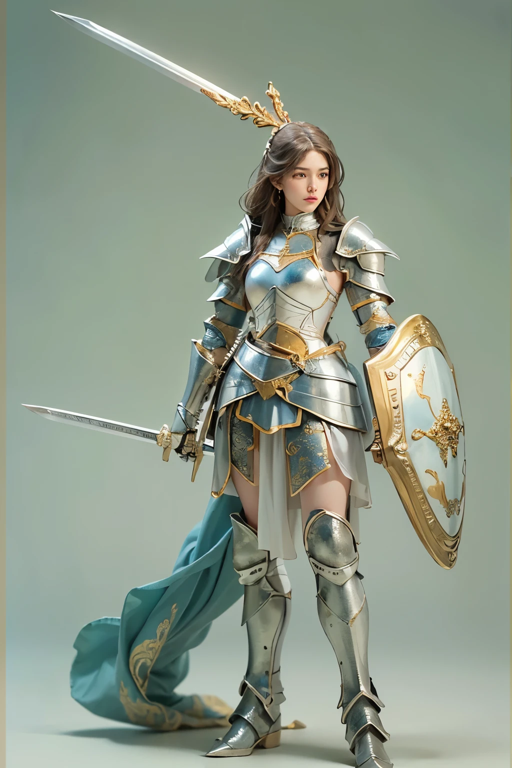 (A young female angel in armor :1.2)、(The figure of a knight、He wears armor, carries a sword, and has a spear and shield:1.2) 、Pure white porcelain figurine 、 (whole body)、 detailed face, detailed skin, beautiful hair、 Delicately Decorated and Delicate , Colorful painting ., This piece evokes an age of elegance .... to preserve the intricate details and timeless appeal of this figure、 Please ensure high quality capture . Perfect craftsmanship,
very detailed , Atmospheric Hars , film grain , movie stills, shallow depth of field , ( top quality 、 high resolution、 Masterpiece)、8k、 wallpaper、break ( Use a plain background :1.2)、( White background ;1.2)、