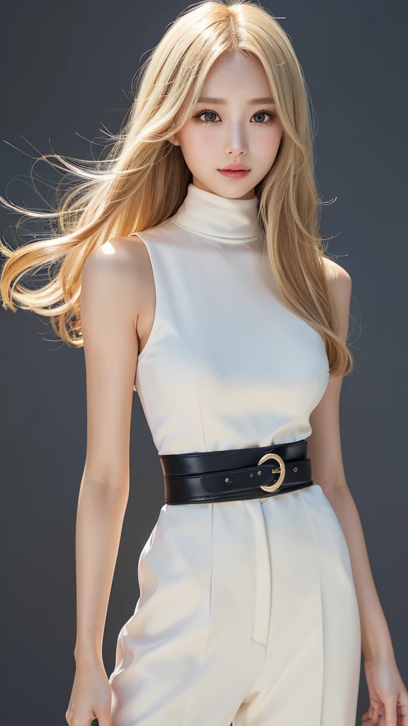 woman((30year old)), hair((blonde, long)), eyes((black eyes,small eyes)), clothes((velvet, Hermes logo, mini dress)), accessories ((hair clip)), ponytail, gigantic breast, oppai, korean make-up look, smiling expression, curvy body, sitting, outdoor cafe, coffee on the table,