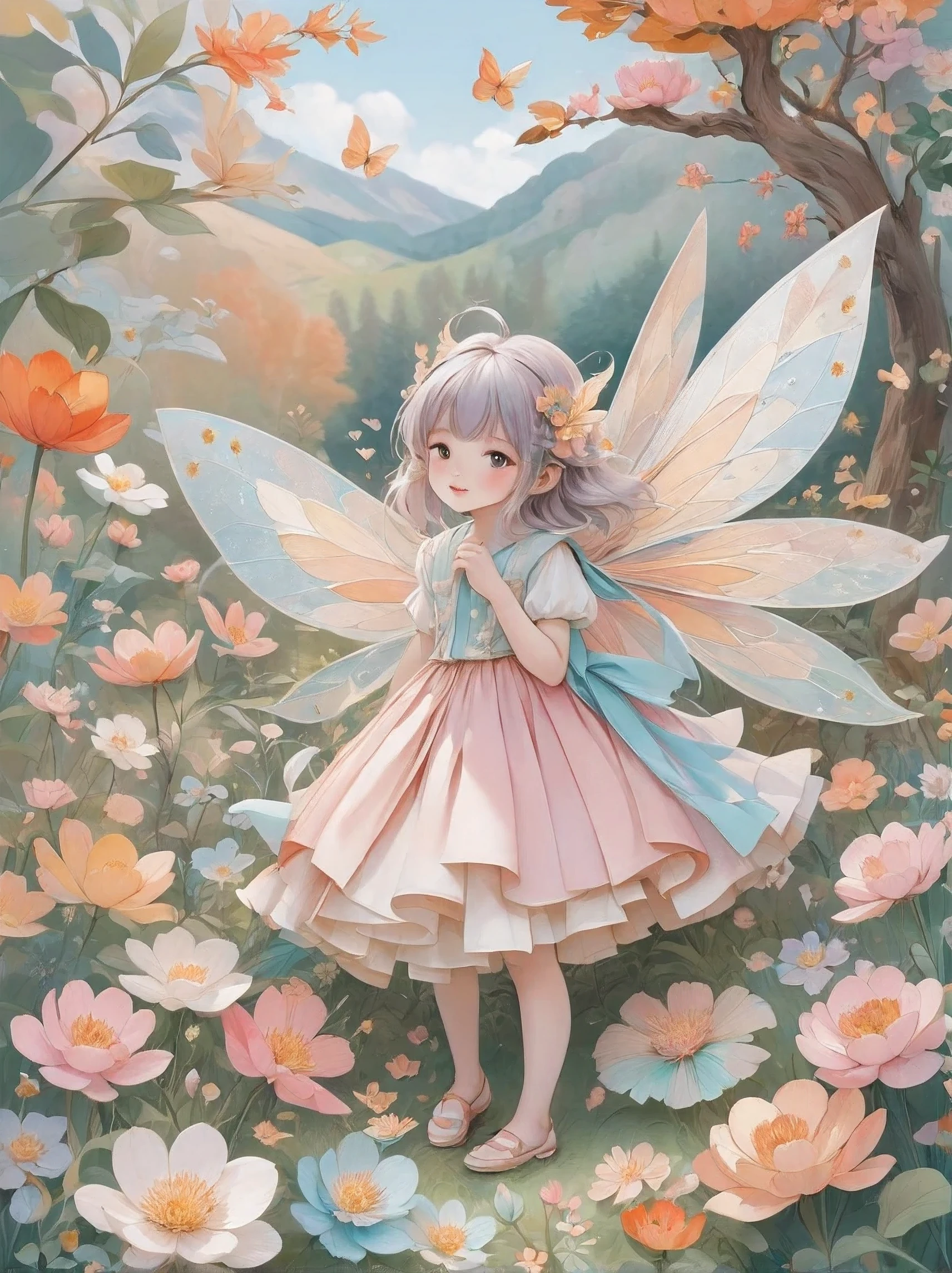 top quality、Popup、 pastel、とても cute、 patchwork、 cute、Picture booksのイラスト、、Ultra delicate、 beautiful、Picture books、fairy tale、 cuteドレスを着た小さな女の子