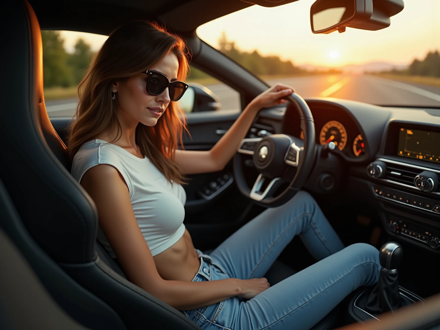 a woman sitting on the hood of the car