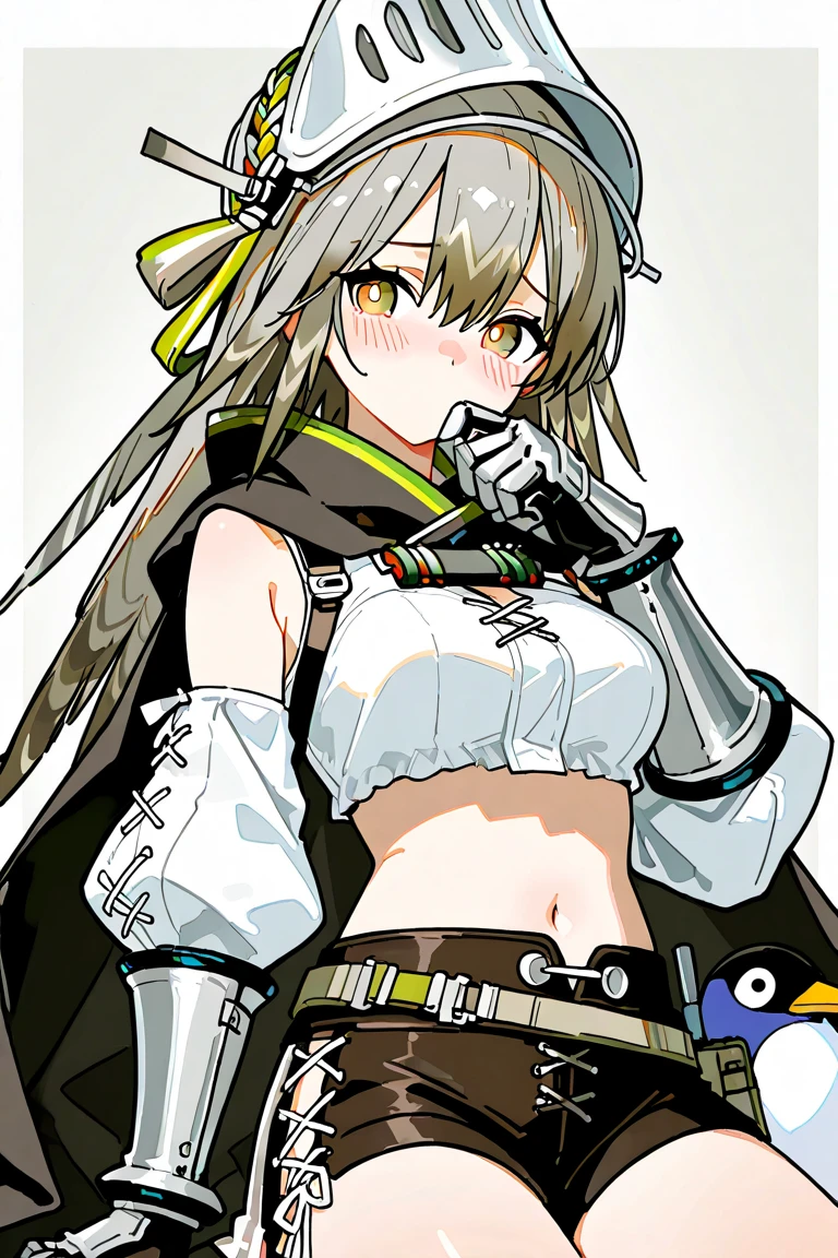 1girl,fartooth\(arknights\),long_hair,yellow_eyes,grey_hair,feather ...