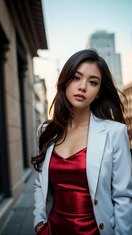 A photorealistic portrait of a 21-year-old colombian girl with long, flowing dark hair and striking dark eyes .She should have a natural, approachable expression and be illuminated by soft, golden-hour sunlight. She has to do a sexy pose 
dressed in sportswear. Capture this image with a high-resolution photograph using an 85mm lens for a flattering perspective.