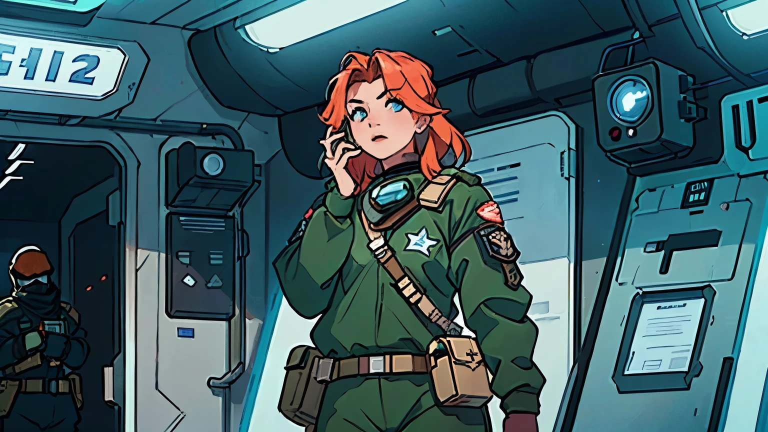 arafed woman in military gear talking on a cell phone, still from a live action movie, shot from movie, actress, scene from live action movie, still from the movie, 8 k movie still, film still from dune 2020, movie action still frame, film still from movie dune-2021, scene from dune 2 0 2 1 movie