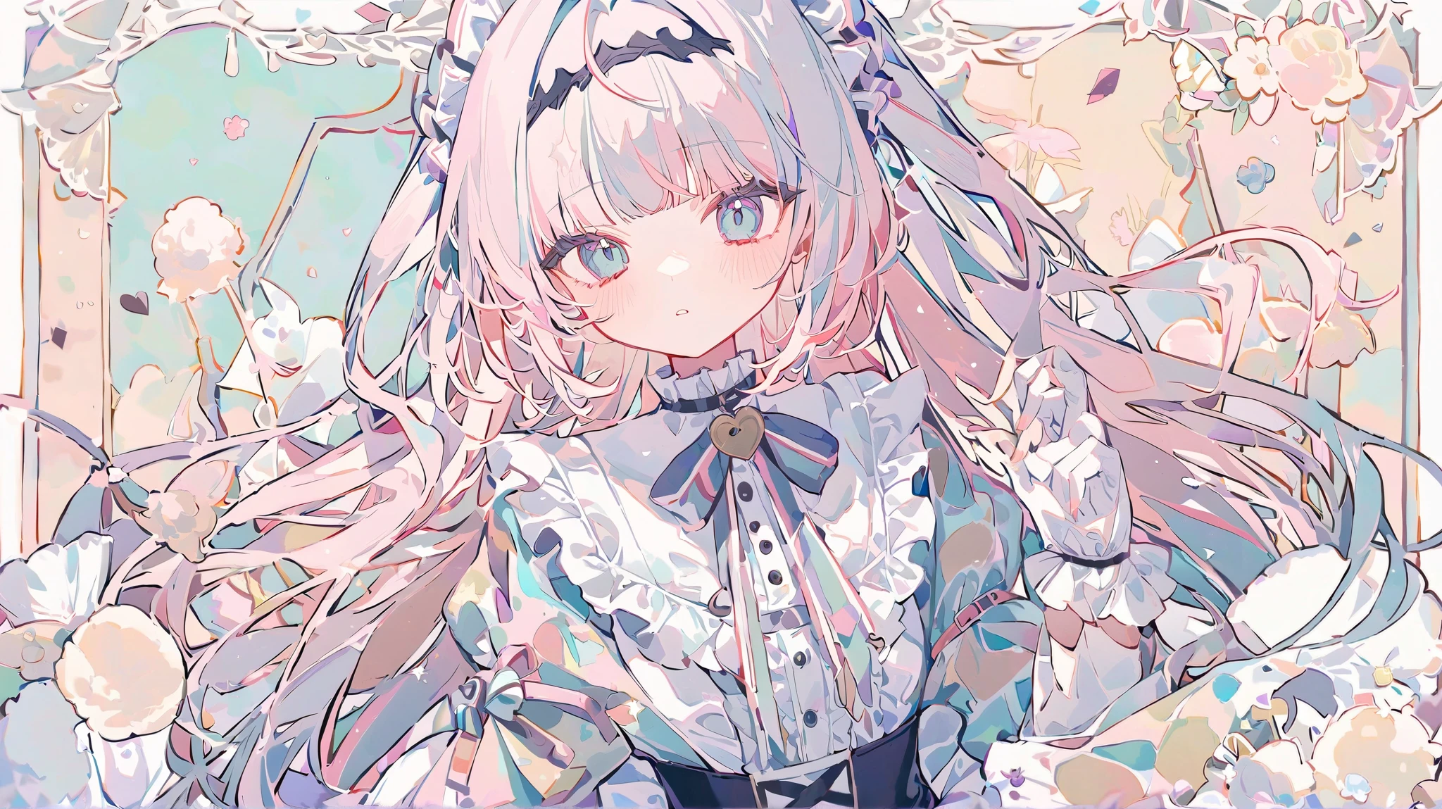 One popular girl、, pastel colors, white ,🫶🏻💗,🤍🫧🪽🦢, Ephemeral Dream , background is ピンク, Yumekawa Girl ,Maid服,Maid