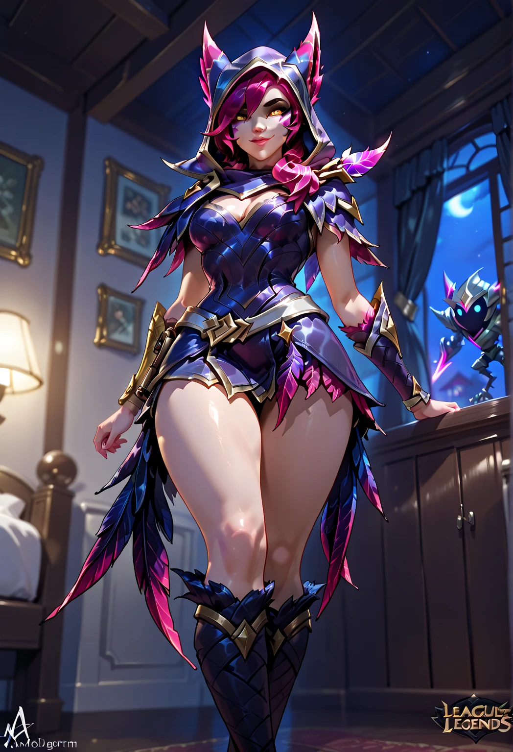 best qualityer, super detaill, work of art, ultra HD, 8K, 1 girl, focus on the girl, ahri, new, sexy e sensual, orgasming, showing off your thighs, emphasis on the thighs.