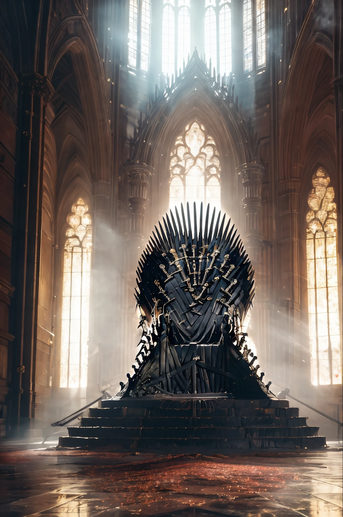 (8 k, RAW Photo, Highly detailed, masterpiece, pants falling on your eyes ), intense colors , high contrast ,film still, full shot photo of the most beautiful artwork in the world, cinematic light ,fantasy, high resolution,The Iron Throne ,, in the room ,One, sunlight ,