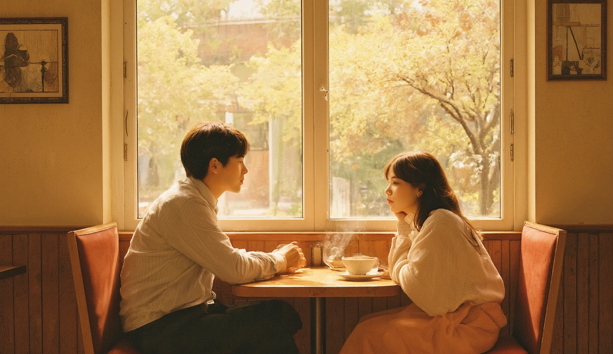 <lora:cozy couples:0.5>
a couple of lovers, man and woman,
cozy cafe background, mid-20s, intimately holding close, dialog, uncropped, the lovers
soft light, exposure blend, medium shot