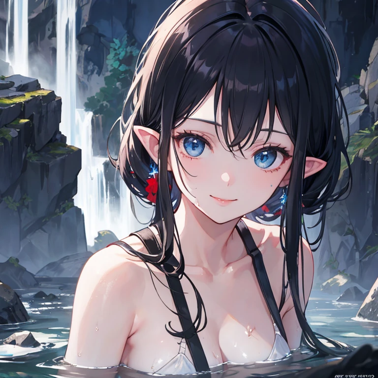 score_9, score_8_up, score_7_up, source_anime, best quality, masterpiece, official art, absurdres, highres, ultra-detailed,waifu2x,Collection: Slice of Life,break,1girl, elf, short hair, slender, androgynous, expressionless, small breasts, beautiful detailed eyes, nude, wet, open mouth, sleepily, outdoors, water,water drop, forest, spring,break,(clear line illustration:1.2), super detailed skin,very high resolution, very aesthetic, Best sexual lighting powered by famous artist, 8k,cute picture,beauty illustration,photoshop_(medium),,(Detailed Lighting),best anime 8k konachan wallpaper, pixiv contest winner,