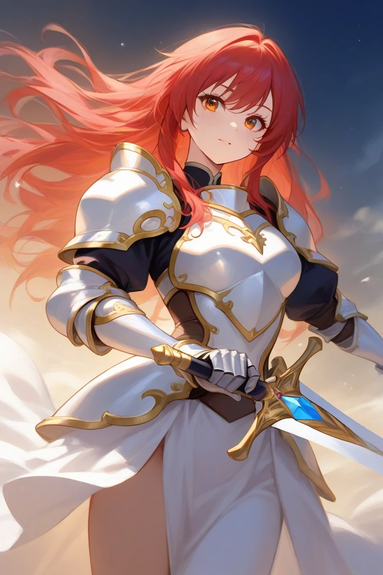 Anime - style image of a woman dressed in a white dress and holding a ...