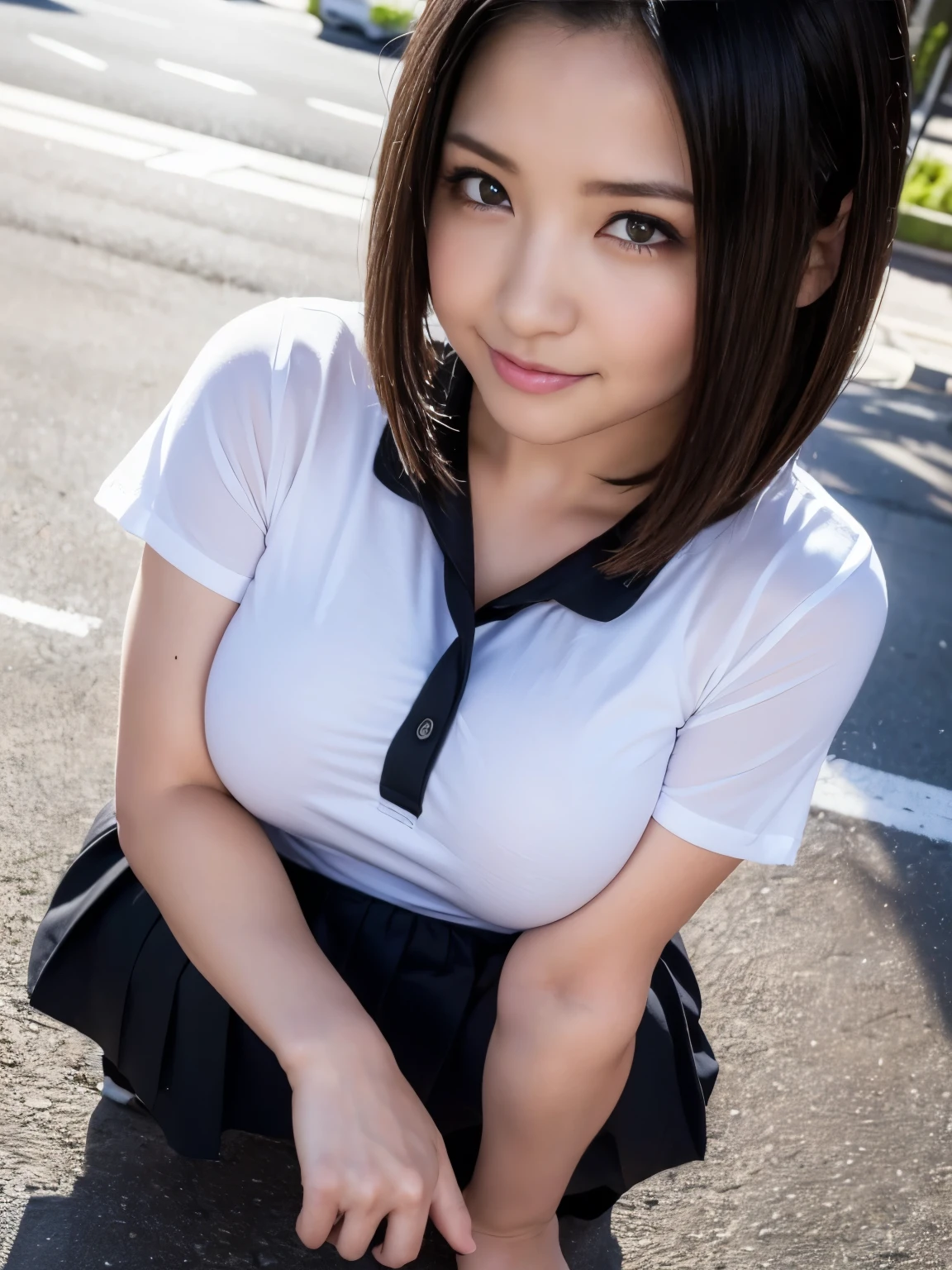 ,,{{AI-generated}},{{ high resolution}},,{{ top quality}},,masterpiece top quality, very detailed, Beautiful and delicate details, soft writing, growing skin ,{{ beautiful background}}, { big breasts},1 person,1 person girl, After Sex , bathroom, black hair, condoms on the street, condoms on the street between breast, Semen release, {multiple condoms on the streets},Mischievous face,Netorase ,smile、 shirt, short hair,smile, dirty clothes, Black and White,,used condoms on the street,Disposable tissue,((A lot of dialogue、 high school uniforms 、 lots of sound effects )) ((Front view from above:1.3, squats、、 Look Down、 flexion and extensions, Aerial Distance Method, 1 person称視点, looks up, Look Down, ))clothing、get dressed
