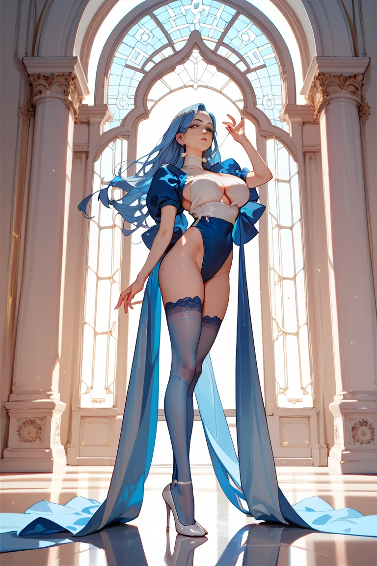 Selia is a beautiful woman. Due to her elven nature, she is beautiful beyond the borders of the human imagination. She is of average height. Her body is slender, she has long legs and medium firm . Her skin has the color of wood and is smooth. Her hair is long, disheveled and white. Her eyes are blue. She is wearing a light blue robe of the elven aristocracy, which is, hower, dirty and torn so much, that the damaged fabric exposes parts of her skin - notably her . She is barefoot. As a prisoner, she has her hands tied behind her back with a chain. Same goes for her legs, which are tied by a chain connected to her ankles. hentai anime, best quality, masterpiece, maximum detail, high resolution
