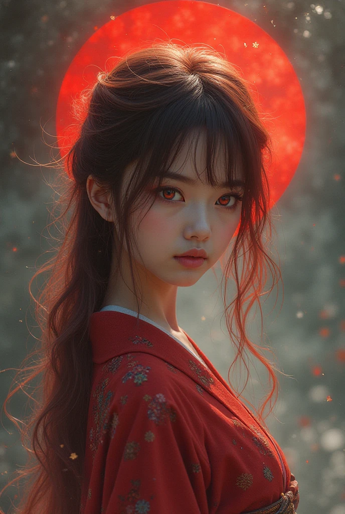 (anime),(cute)(masterpiece), (Highest quality),One girl,Upper Body,(Double exposure:1.2),(Simple Background:1),Bold、clear、bright-Red、shed tears、Cry、Natural、Clear、Turn、 (Movie angle),(Dynamic Angle),Disheveled long hair,(Low contrast),(Flat Color:0.7)