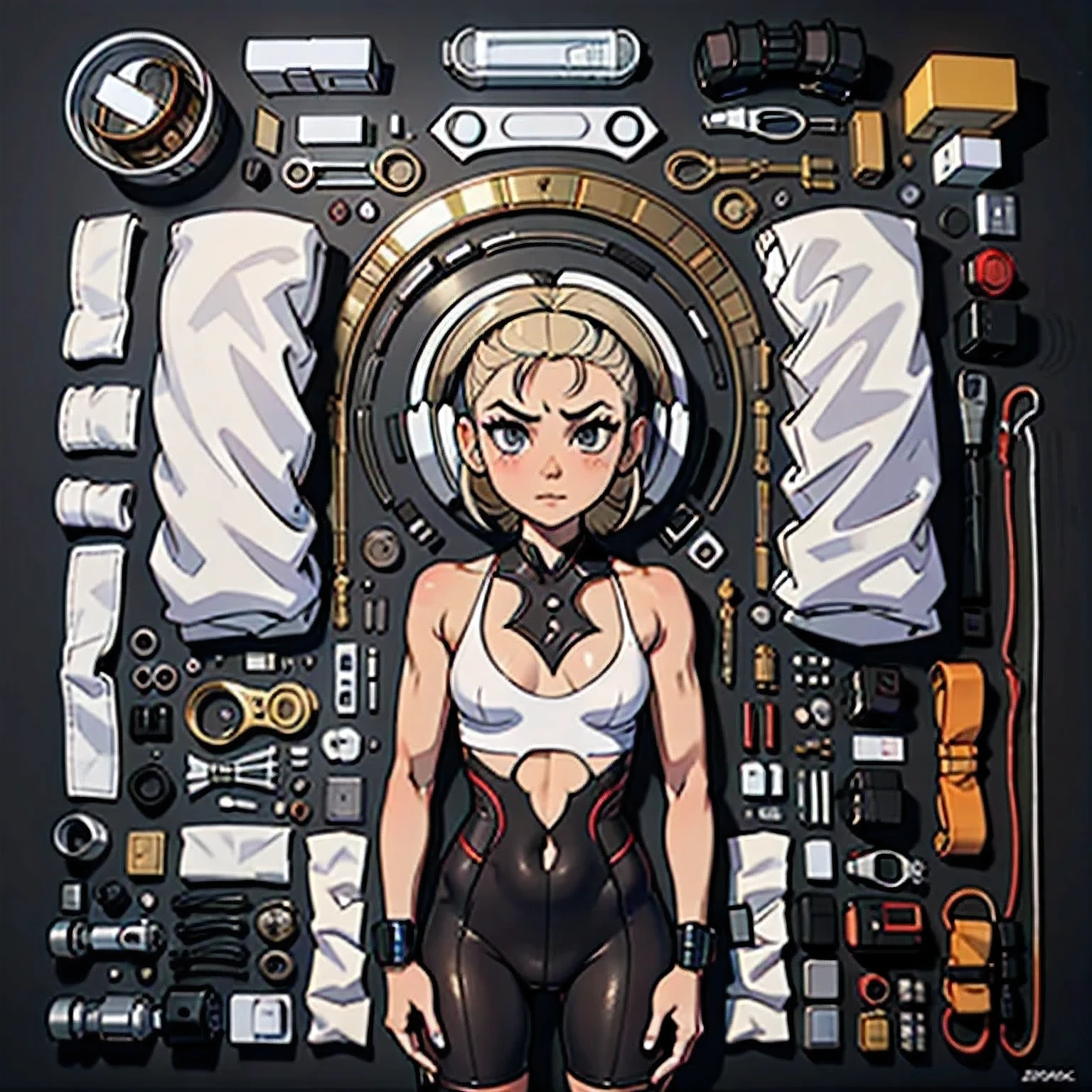 on a wall chained in a stone prison pretty ragged anime characters together over one another over the top of them a hard light blushing lewd face while wearing very tight boots micro leaf bikini, standing an animated figure with white skinny body a bread and a goey goop behind her is speech bubble