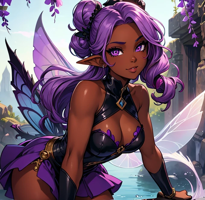anime style, cute, full body character concept, (detailed hands, hand model:1.5), wide hips, narrow waist, (masterpiece, best_quality, ultra-detailed, immaculate:1.3), epic, illustration, welcoming, 1girl, (fruit warrior:1.3), (in a  nebula:1.3), scenery, (full body:1.4), iridescent forest green hair, Fishtail Braid, , pose, [:skimpy costume design:0.2], dancing, (dark skin:1.3)<lora:EnvyDreamlandsXL01-adamw:2.0>