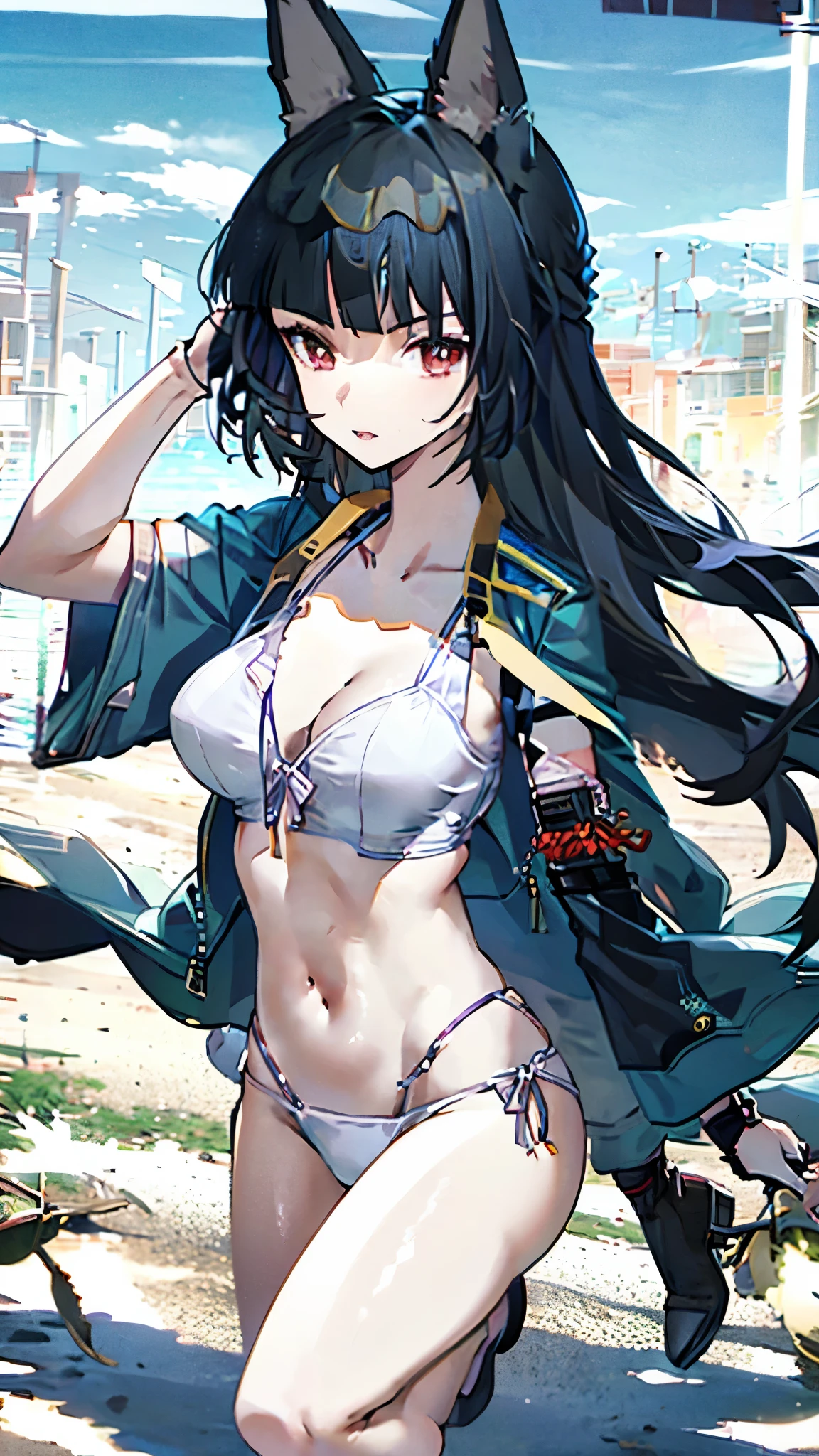  Hoshimi Miyabi ,  in a swimsuit, on the beach