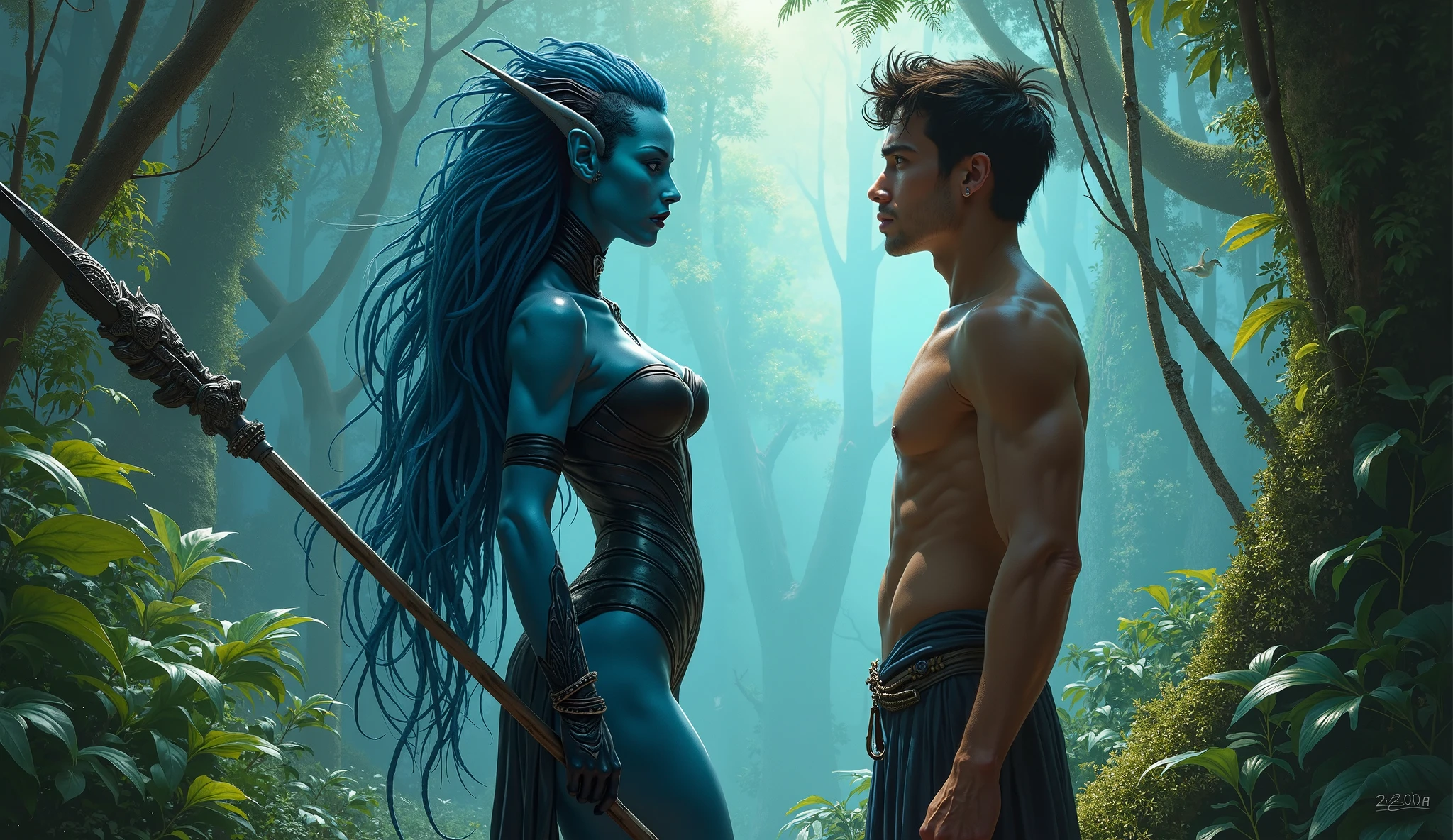 movie avatar characters,There is a pair of mechanical wings on the back,Blue skin