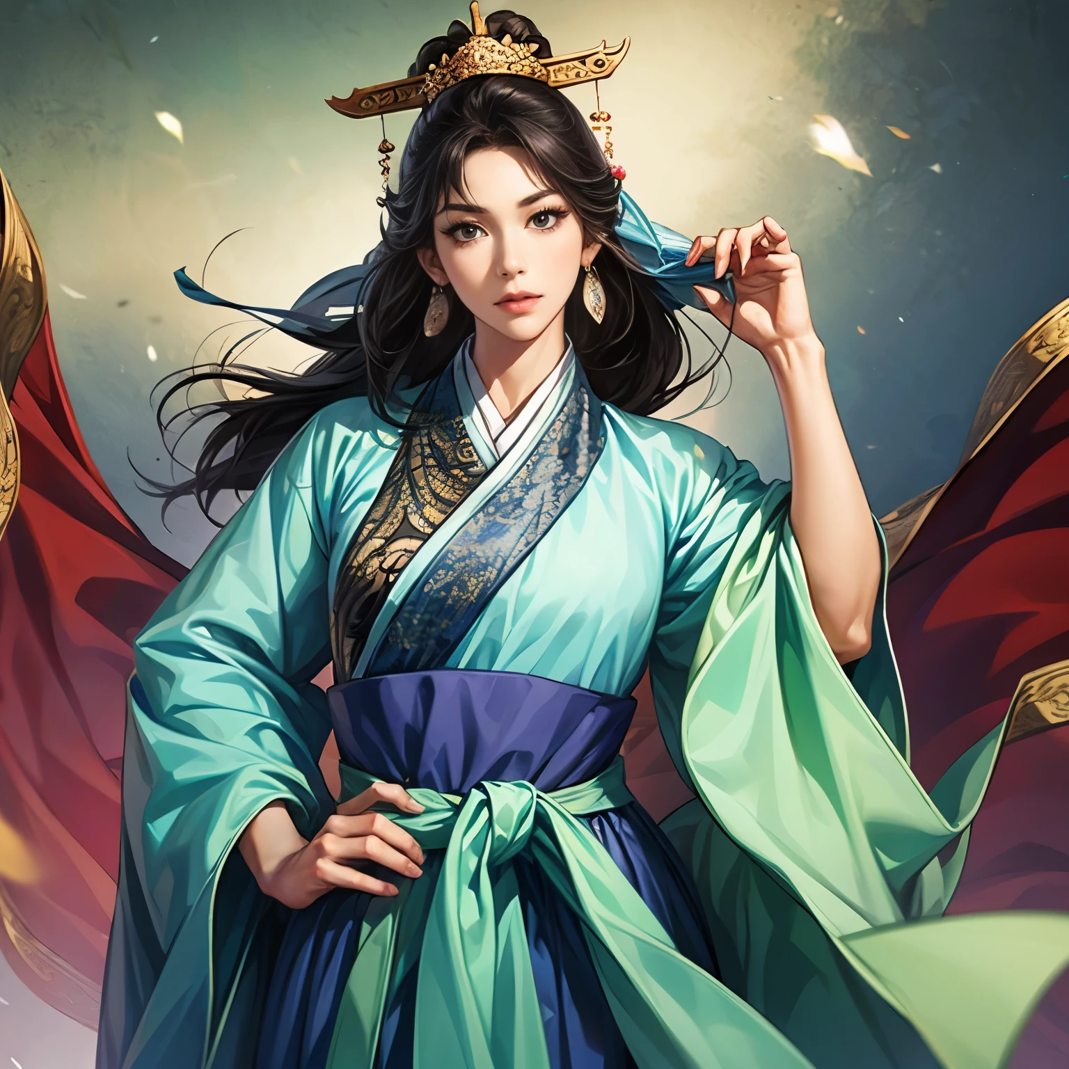 Arafed image of a woman in a blue and green dress - SeaArt AI