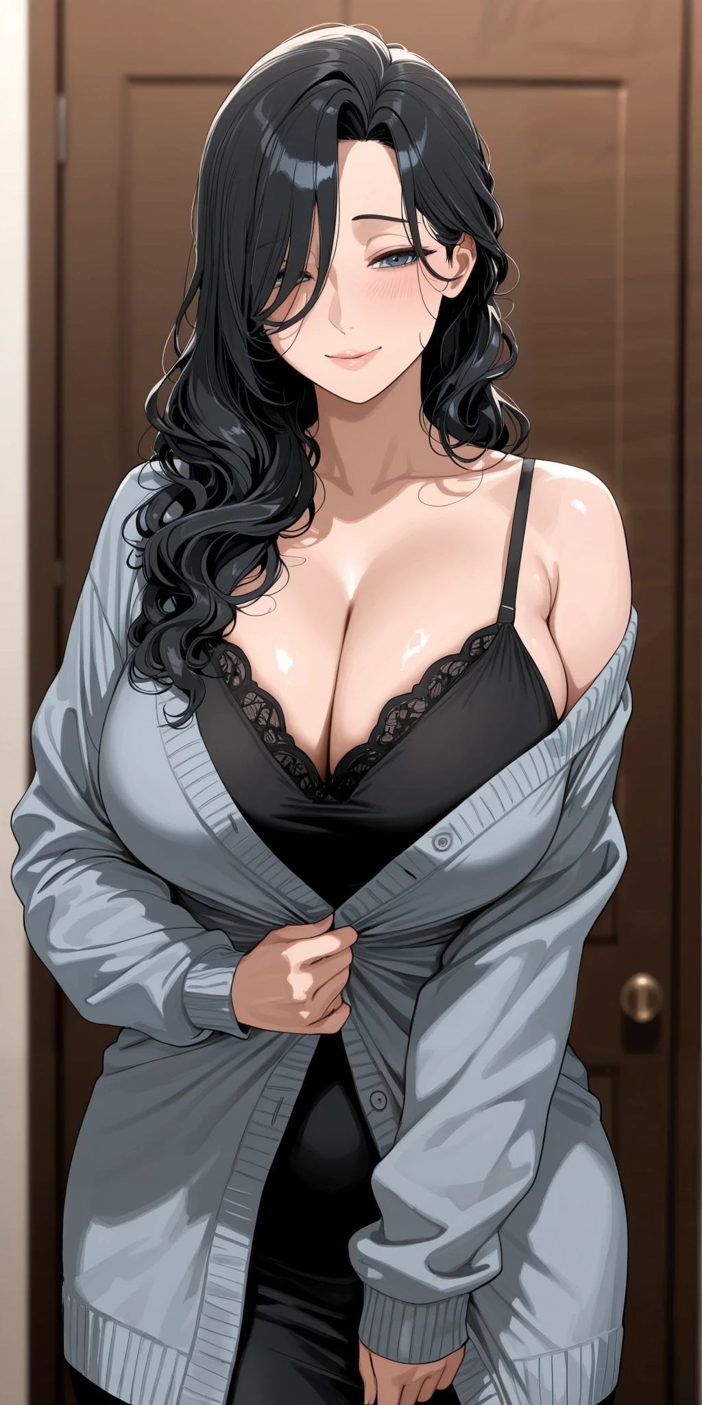 anime-girl-with-big-breast-in-black-top-and-black-pants-seaart-ai