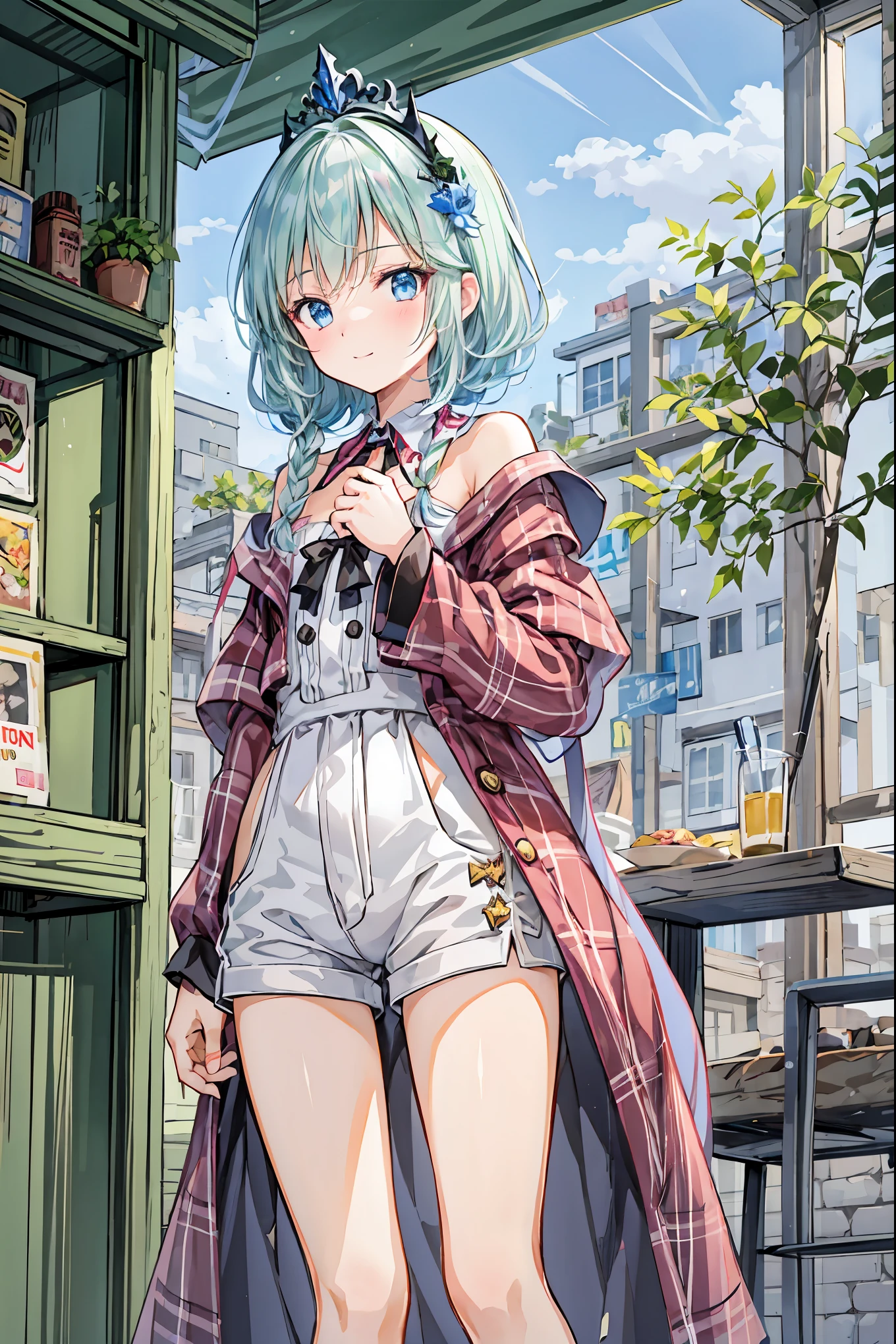 masterpiece, best quality, 1girl, full body, cute anime face, full body, (summer illustration:1.5), walk, profile, The girl of summer, sky, cloudy, sun, watermelons