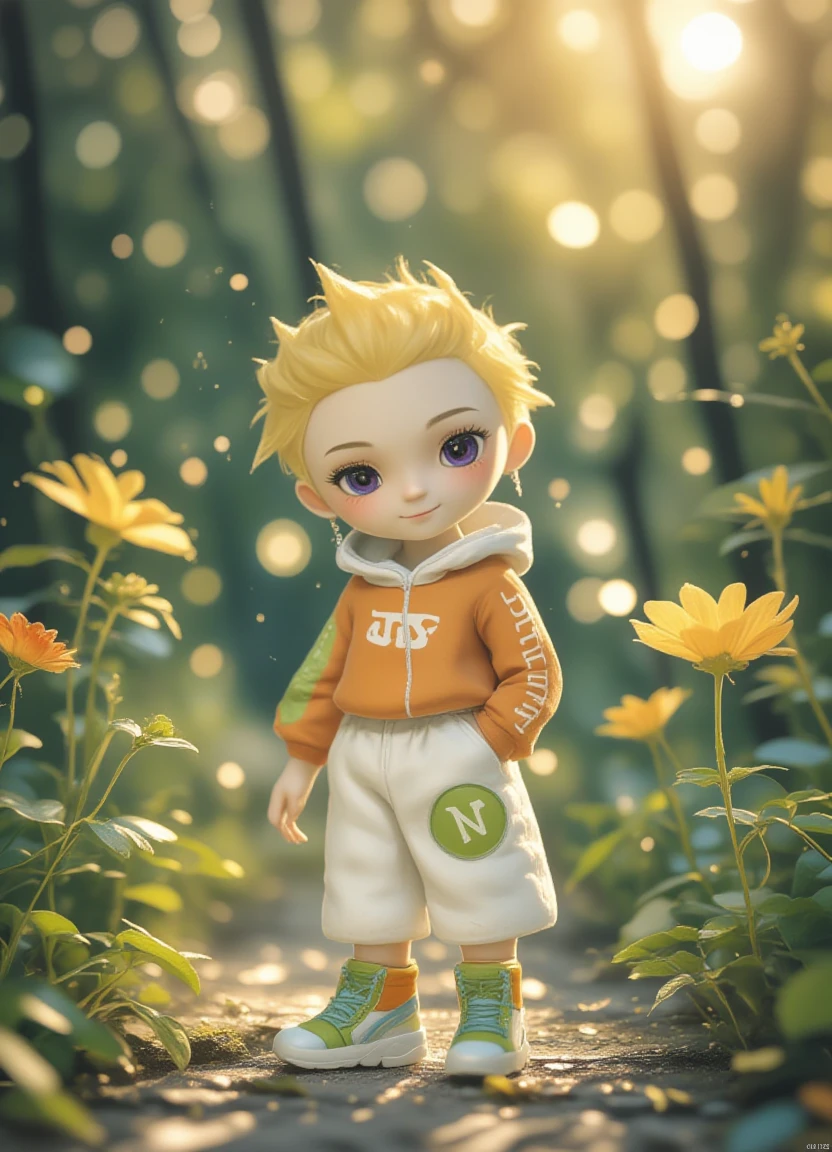 (Daisaku), (Excellent), (Super Meticulous), (Full body: 1.2), (5-year-old Super Saiyan, shorts, short sleeves, small backpack, cute, smile, open mouth,) flowers, seaside, drinking Coca-Cola, holding watermelon, with headphones, music, boy short hair, barbed short hair, blonde hair, long sleeves, short hair, (beautiful and delicate face), (beautiful and delicate eyes),
