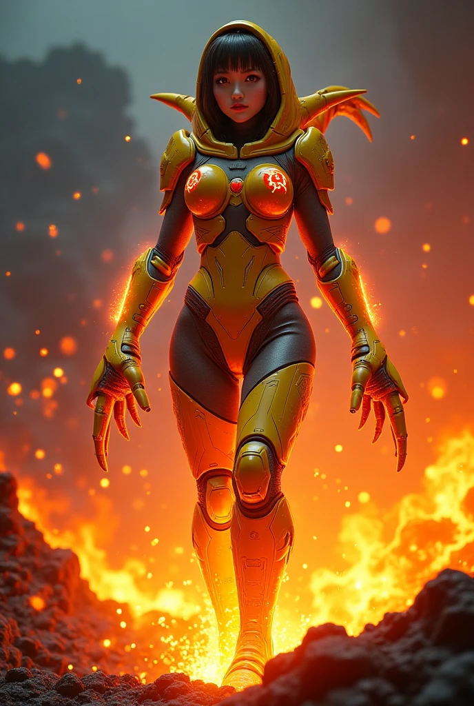 Naked human bionic doll flame atronach with huge fake tits
