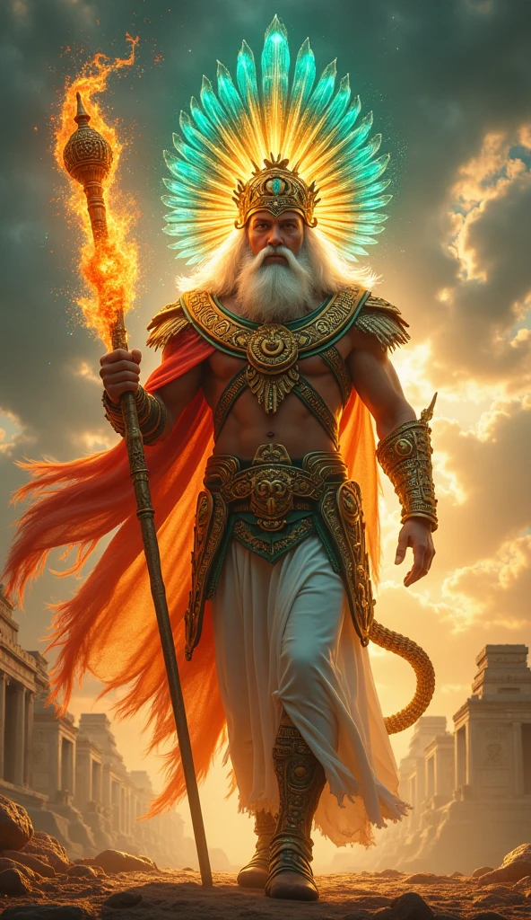 A man dressed in turquoise linen His eyes like a flame of fire His face like light His shoulders girded with gold His body like turquoise Arms, hands and feet of bronze White hair