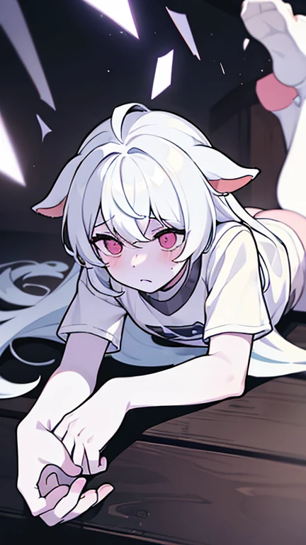 (masterpiece:1.2,high quality),4K,High resolution,cute girl, white hair,short hair,crossed bangs,red eyes,slit pupils, ahoge,cat ears, white cat tail,skin fang,primary school student, on knees, riding human sex, creampie, puffy nipples, (small breasts: 1.5) chibi, (young:1.8) , belly bump, (impregnation)