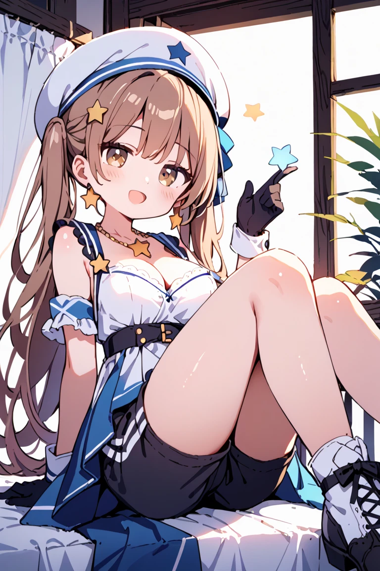 Pure white background,The whole body is visible,Cowboy Shot,satono diamond,umamusume,(Sitting panty shot)、The chest of the clothes is transparent、Looking this way、((White panties are visible))、((Small Bust))、Sheer clothes、Black pleated mini skirt、Black knee-high socks、loafers,(highest quality、4k、8k、High Resolution、masterpiece:1.2)、Super detailed、(Photorealistic:1.37)、Portrait、Sharp Focus、feminine、delicate、White skin、Subtle curves、Gentle expression、Soft lighting、Bright colors、Artistic atmosphere,
