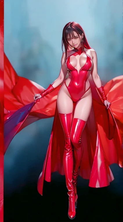 a digital painting of a beautiful attractive woman covered in made of liquid gel that wraps around the body, short hair, in red paint, fantasy art ,elegance pose, beautiful breasts, medium long shot, lighting clear and soft effect , white background