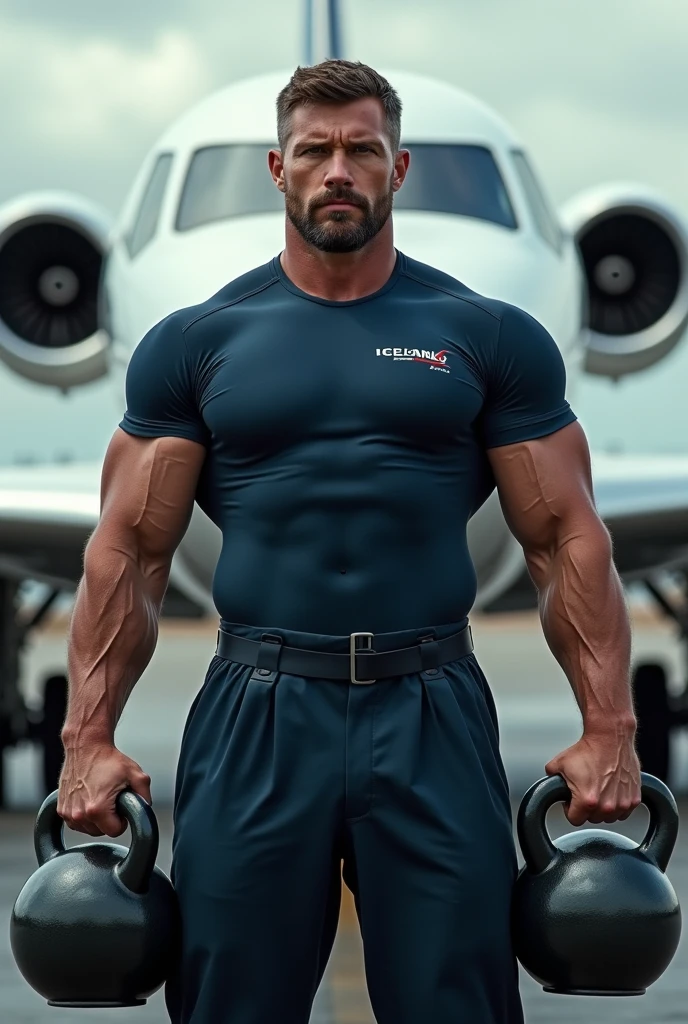 best quality, master part, (fotorrealista:1.4), 1 Homem, Forte, vestindo uma camisa azul, velho, Showing biceps